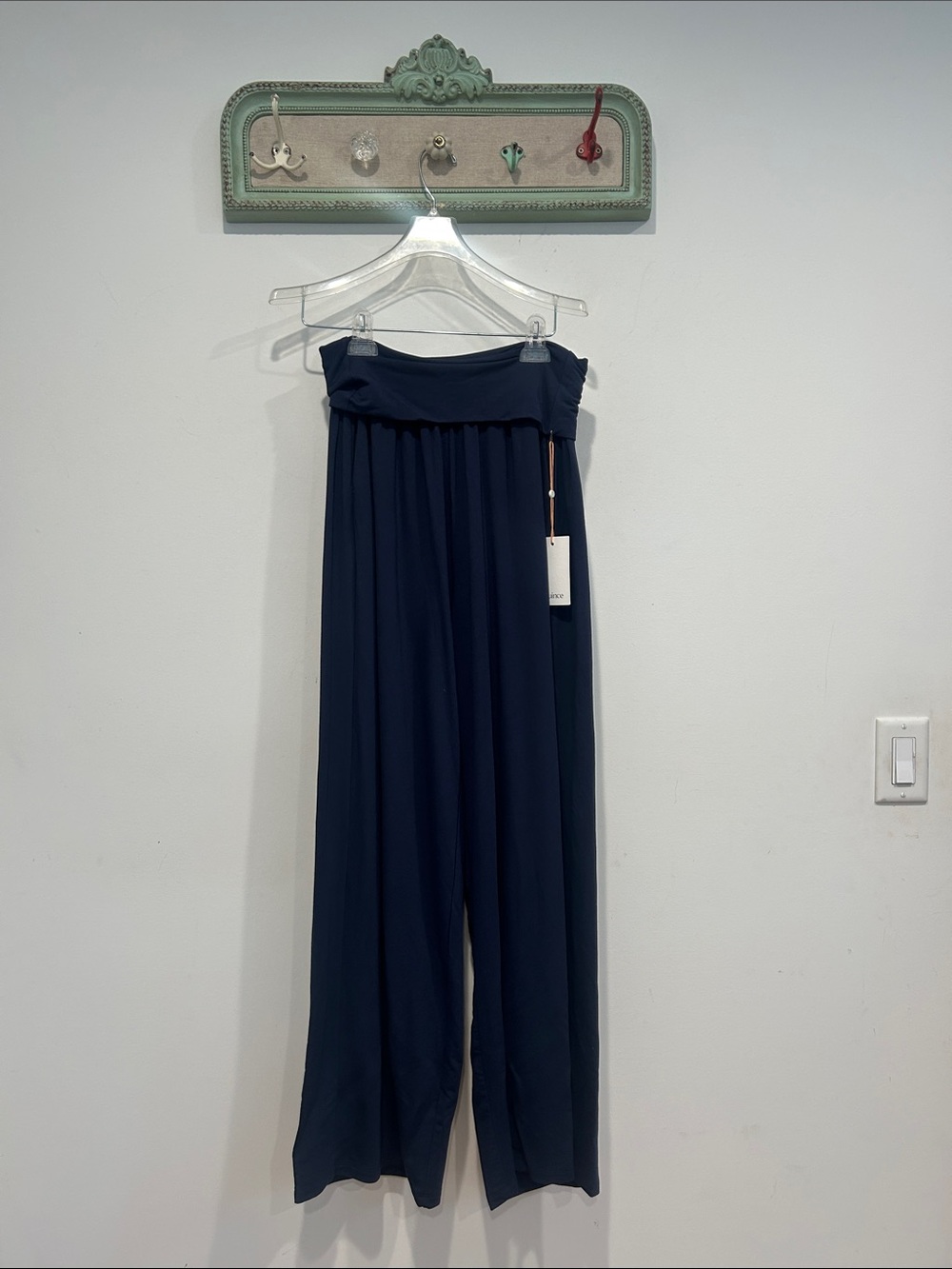 Quince Navy fold over wide-Leg women’s pants size large new w tags casual cozy
